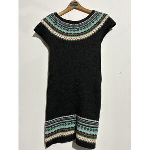 Indiska Gray Aztec Design Wool Blend Slim Sweater Dress Womens Size Small